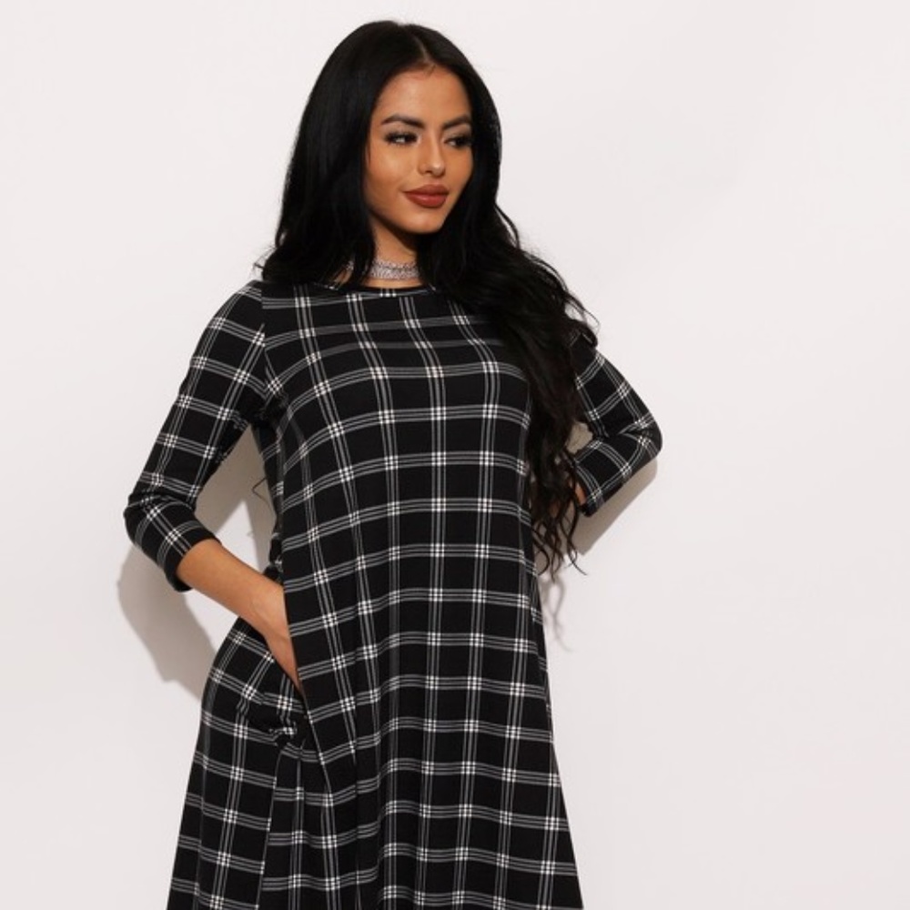 Black and White Plaid Tunic Dress